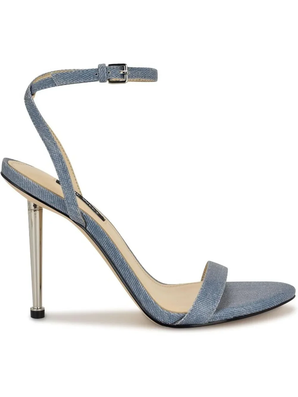 Women's Light Blue Denim Open Toe Ankle Strap Reina Stiletto Heel Sandal Shoes